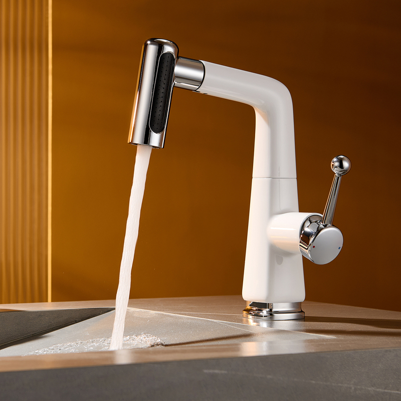 White Household Swivel Pull-Out Adjustable Bathroom Sink Faucet with Hot and Cold Water, a Magical Tool for Washing White Household Swivel Pull-Out Adjustable Bathroom Sink Faucet with Hot and Cold Water, a Magical Tool for Washing