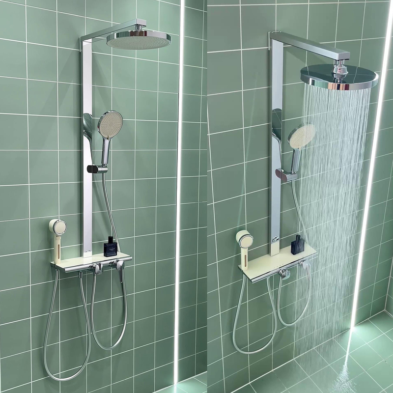 Multifunctional Bathroom Storage Rack, Bathroom Booster Shower Set, Surface-Mounted Household Showerhead with Overhead Spray