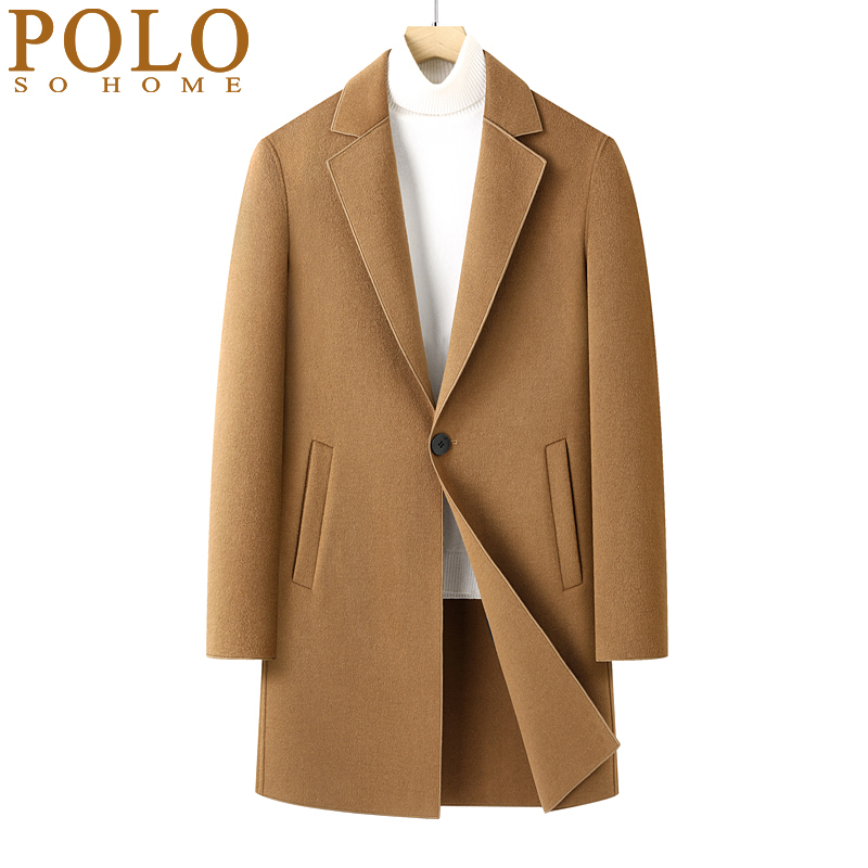 Paul Autumn and Winter Double-Sided Cashmere Coat Men's Mid-Length Trench Coat Thin Korean Style High-End Woolen Suit Jacket