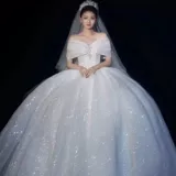 Одно -предполагаемое свадебное платье 2024 Новая главная пряжа невесты, небольшая текстура роскошная тяжелая работа, большой размер, французский хвост большого размера