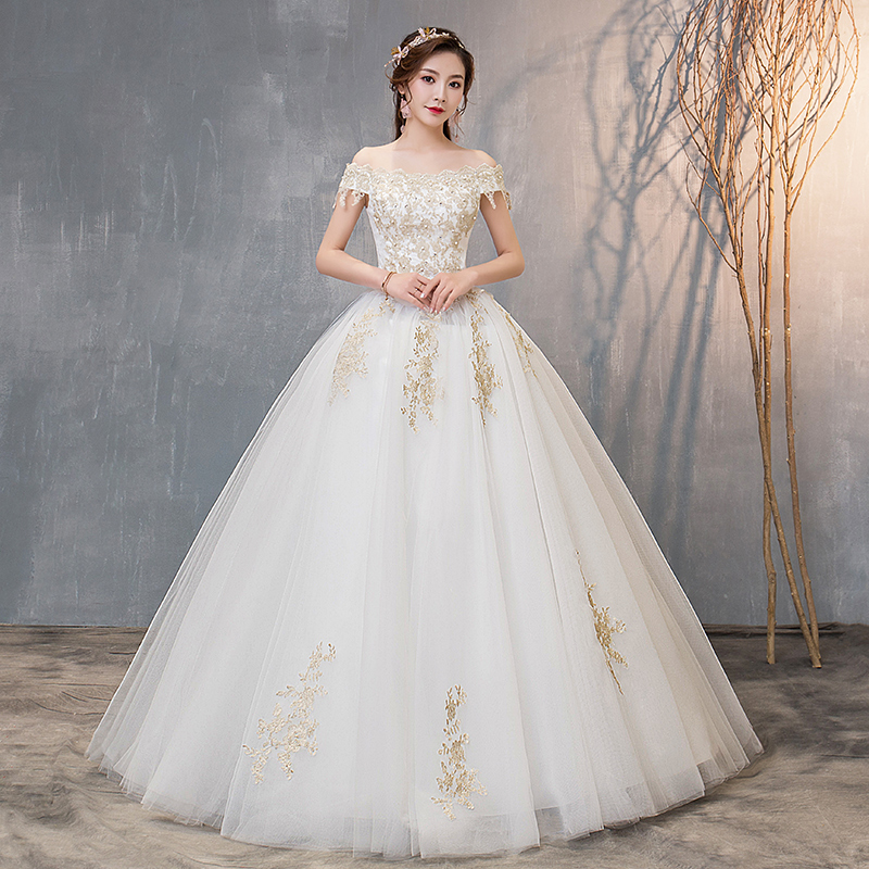 Lined Shoulder Wedding Dresses 2022 Springtime New Wedding Bride Han Style Slim Fit Dream Brief for women