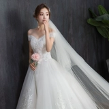 Корейское свадебное платье для невесты, открытые плечи, расшито цветами