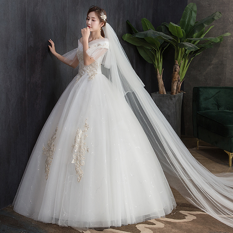 Thạc sĩ váy cưới 2020 một từ vai sen tie công chúa cô dâu đám cưới mới cho thấy giấc mơ mỏng đầy sao sang trọng