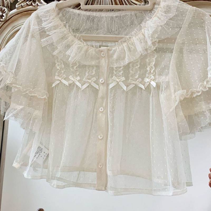 Hanaoki Loli Summer Song Lolita Inner and Outer Wear [Mesh Version] Lace Short-Sleeve Shirt Cardigan Blouse