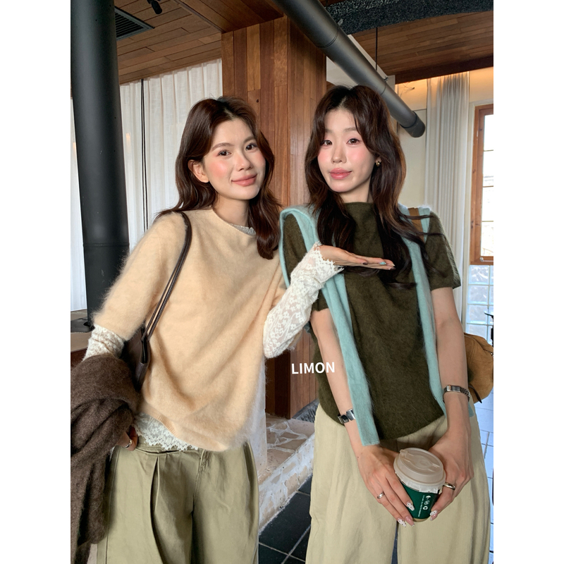 The Limon Lemon Green Tea - Versatile and Elegant Round Neck Brushed Sweater Pullover Knit Top Regular Short Sleeve for Women The Limon Lemon Green Tea - Versatile and Elegant Round Neck Brushed Sweater Pullover Knit Top Regular Short Sleeve for Women