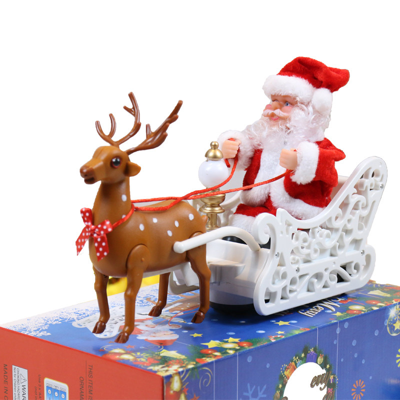 Santa Claus children's toys electric music Christmas gifts small ornaments deer cart sleigh doll