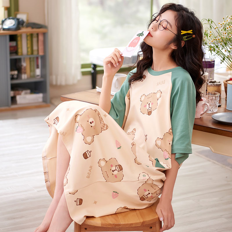Sleepy dress Summer Pyjamas Pure Sleeve Short sleeves Sweet cute Spring and Autumn Fat Maid Girls Cottage