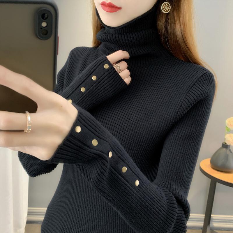 High-Neck Sweater for Women, Thickened Layered Collar Base Shirt, 2023 Autumn and Winter New Pullover Lapel Knit Top for Layering