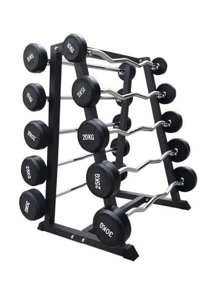 Commercial Fixed Barbell Set Barbell Rack Round Head Non-Loose Curved Barbell Gym Integrated Rubber-Coated Barbell