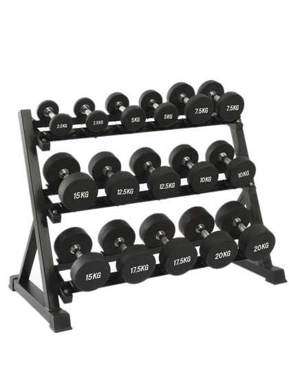 8-Pair Dumbbell Rack Fixed Dumbbell Set for Home Fitness Gym Rubber-Coated Dumbbells Three-Layer Dumbbell Rack