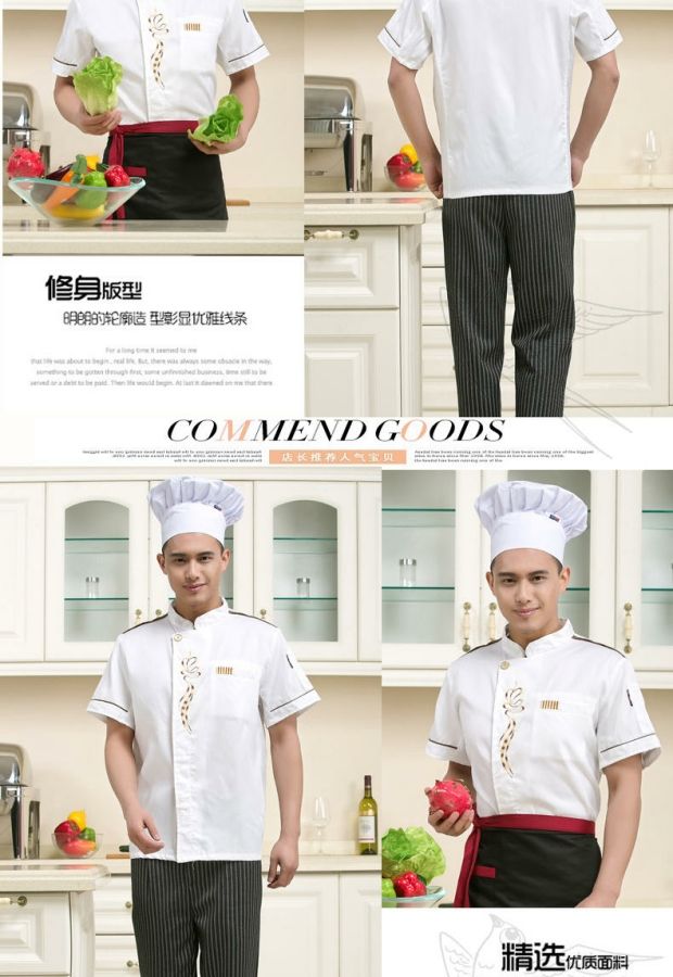 Set Chefs Wear dài tay Nhà hàng khách sạn ba mảnh Quần áo bảo hộ lao động Chefs Set với mũ mùa hè đồ bộ kiểu