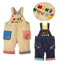 mikihouse childrens clothing baby boy new cartoon bear letter embroidery pocket girls overalls