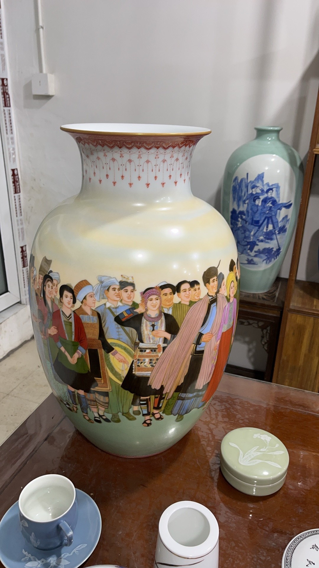 景德镇文革厂货陶瓷建国瓷厂赠博物馆单色釉祭蓝釉葫芦花瓶摆件