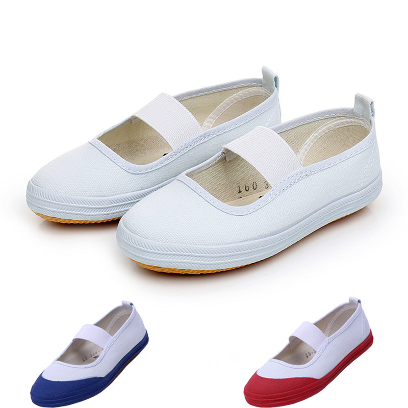 Children's dance shoes, girls' white sneakers, student gymnastics shoes, kindergarten soft-soled canvas shoes, boys' performance white shoes - Taobao