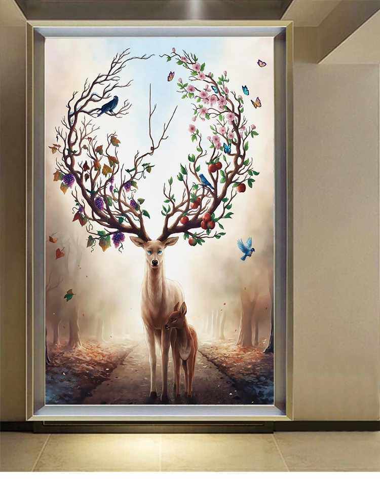 Modern home art glass entrance screen partition frosted double-sided light-transmitting living room background porch tempered elk