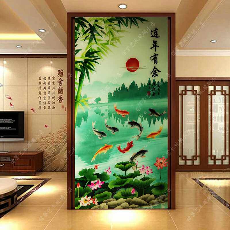 Art glass porch partition screen background modern style boutique color carving more than year