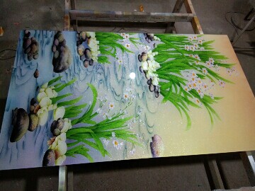 Customized tempered art glass porch partition background pastoral style boutique deep carving single-sided craft Daffodil