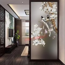 Custom Art Glass Partition Decoration Living-room Frosted Steel-sided light transmission 3d Stereo painted jade Lan