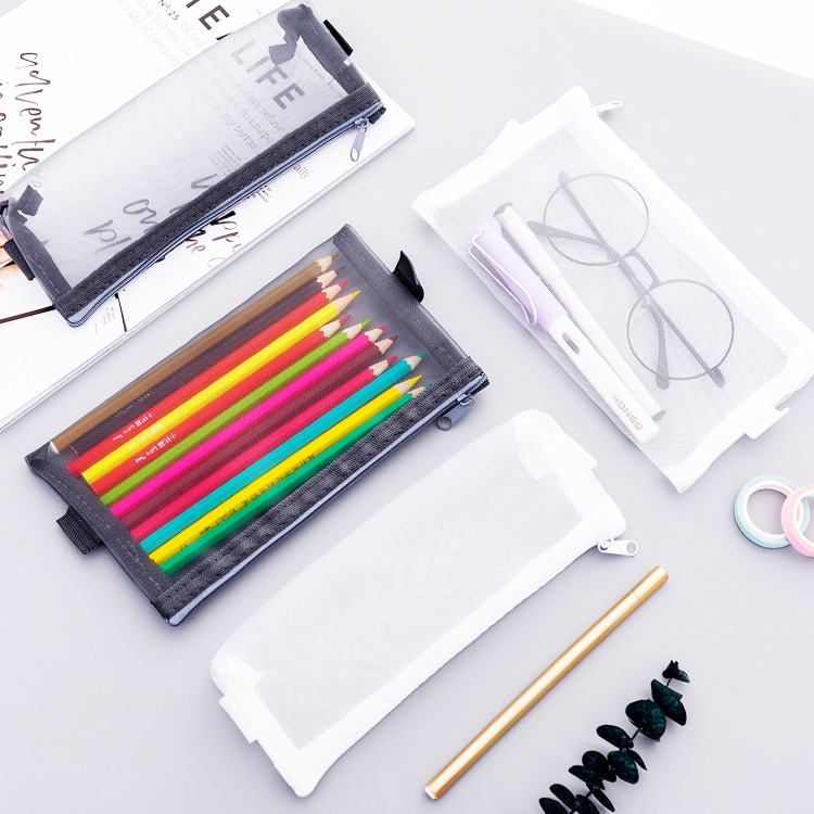 Pen bag Transparent mesh cute simple male and female students ins pen bag Exam special stationery bag Junior high school high school