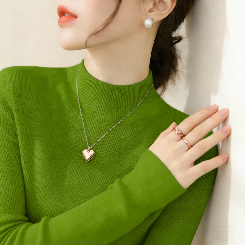 Autumn and Winter High-Neck Green Half-High Collar Knitted Base Layer Sweater Women's Clothing 2025 New Style Commuter Lazy Top