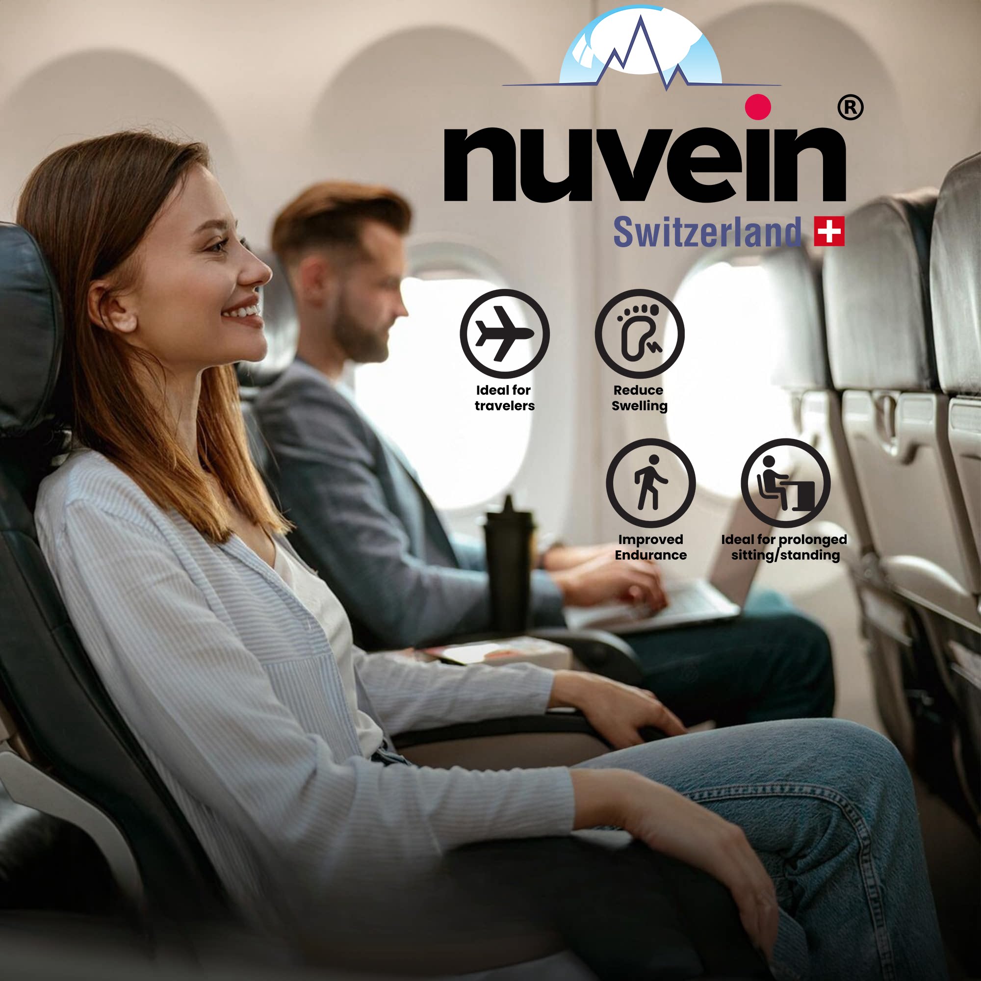 NuVein スイスフライトソックス、トラベルソックス、長距離フライト用着圧ソックス、着圧伸縮ソックス、メンズ＆レディーストラベルソックス