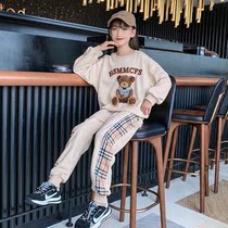 Oh Mi childrens clothing spring new childrens clothing foreign style childrens sweater girls bombing street big childrens sports two-piece suit trendy
