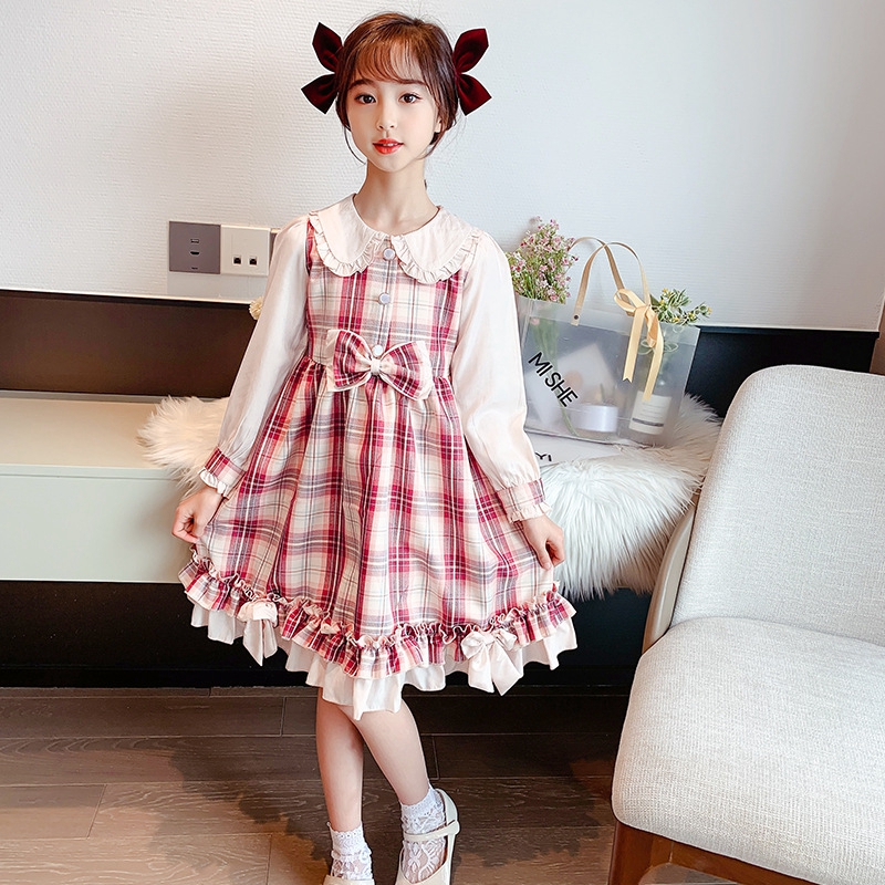 Ohmi children's clothing girls Lolita dress 2021 autumn new middle and big children foreign style plaid princess dress