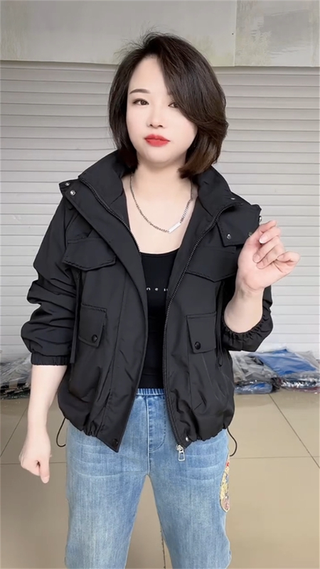 Short Jacket for Women, Korean Style, Long-Sleeved, Loose, Fashionable, Hooded Baseball Jacket, Simple Outerwear, Solid Color, European Style Top, Trendy
