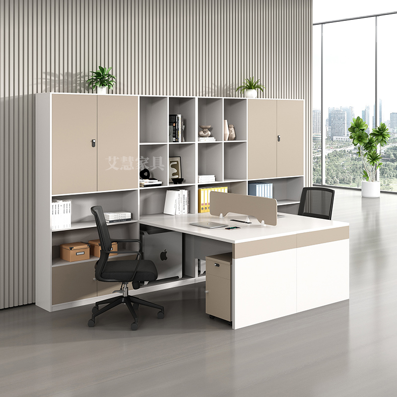 Financial Office Desk and Chair Combination with Bookcase Screen Work Card Slot Office Staff Workstation Staff Computer Desk Card Holder