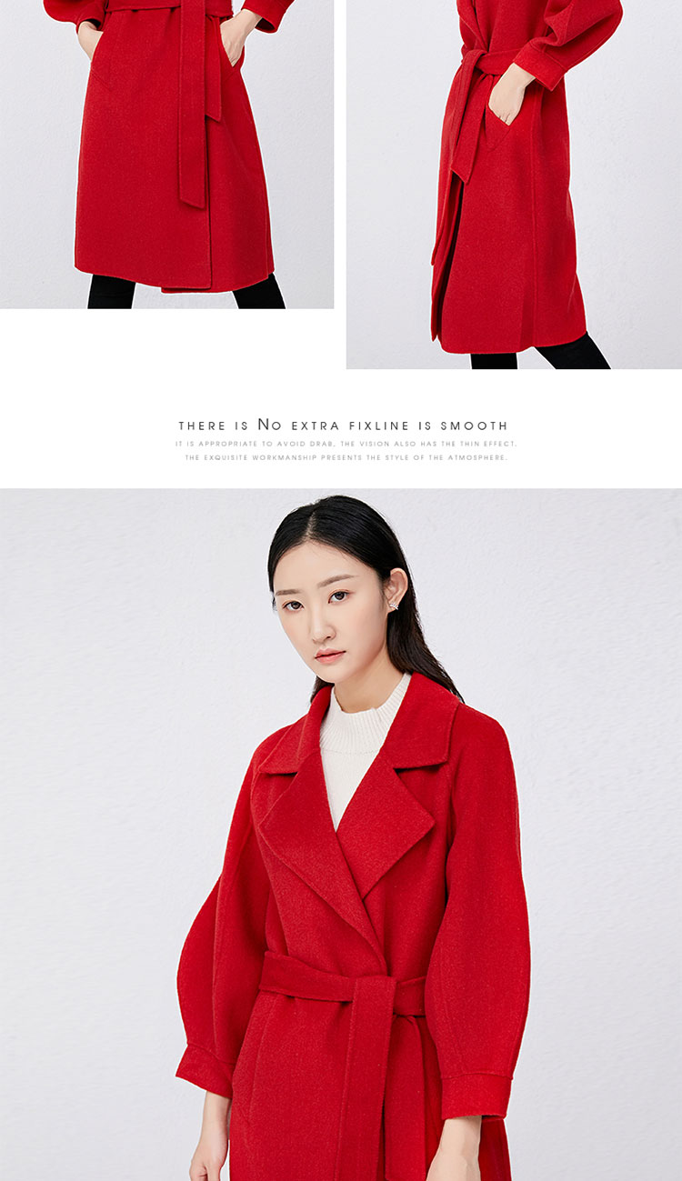 Lan Hongm 2018 Áo khoác cashmere màu đỏ hàn quốc nữ dài phần mùa đông áo khoác len hai mặt áo khoác vest nữ