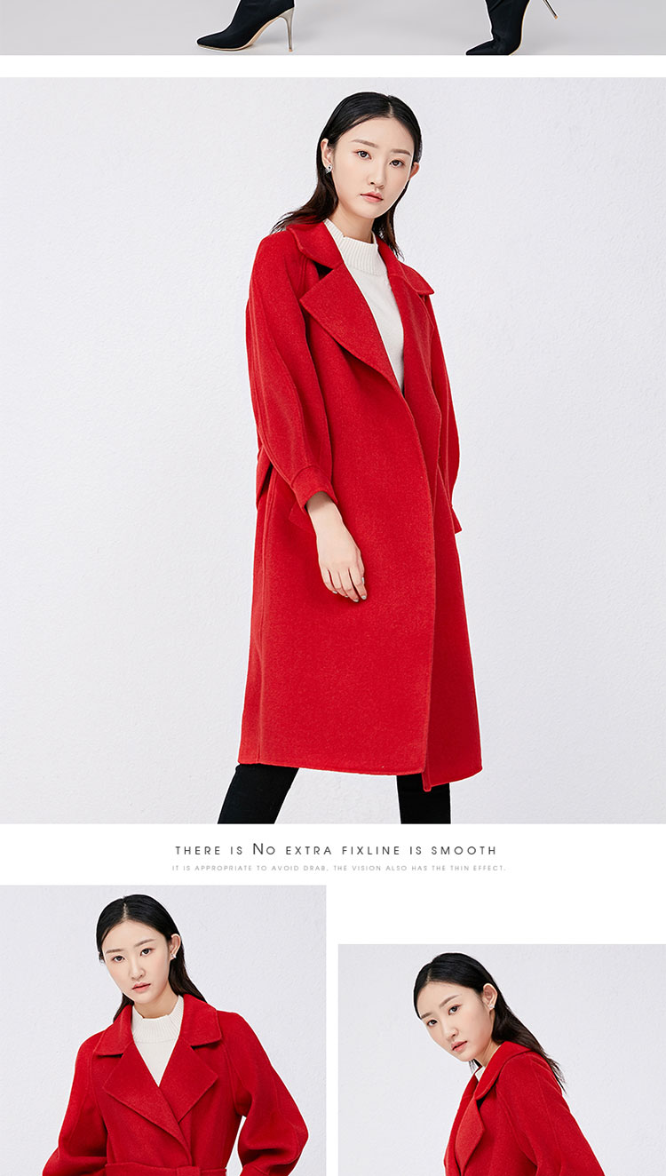 Lan Hongm 2018 Áo khoác cashmere màu đỏ hàn quốc nữ dài phần mùa đông áo khoác len hai mặt áo khoác vest nữ