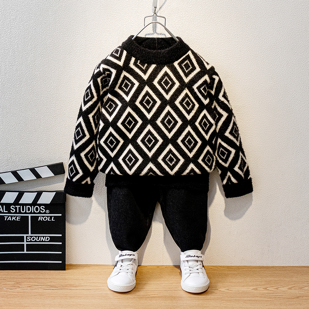 Boy plus sweater winter 2022 new gas boy baby thickened bottom children knitting blast blast