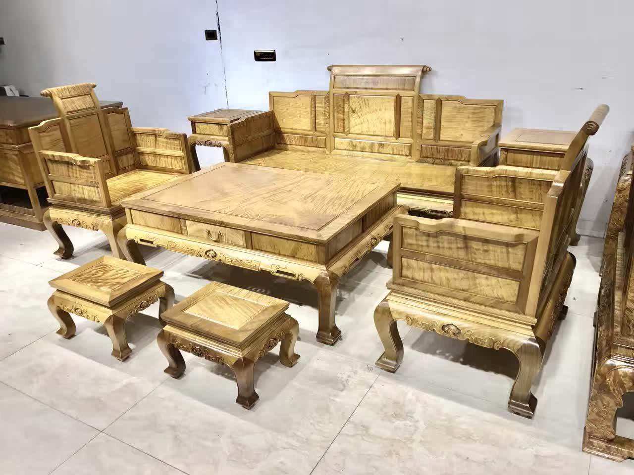 Authentic red wood furniture innate gold silk Nan wood curly books sofa Eight sets of solid wood living room sand