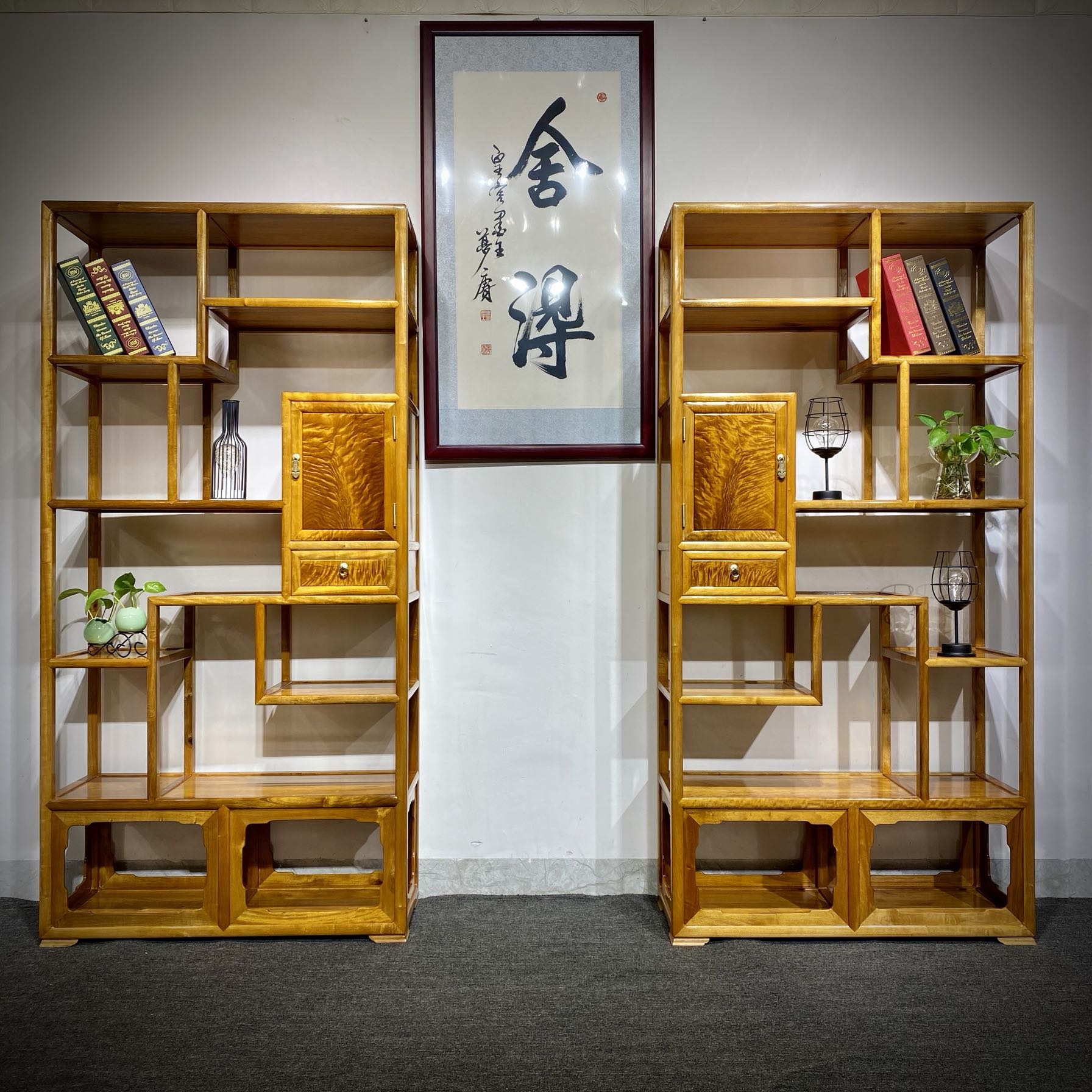 Xianzuo Sichuan Golden Silk Nimuge Wooden Bogu Rack Solid Wood Furniture small Ye Zhennan Multi-Bag Article Display Cabinet Single Board