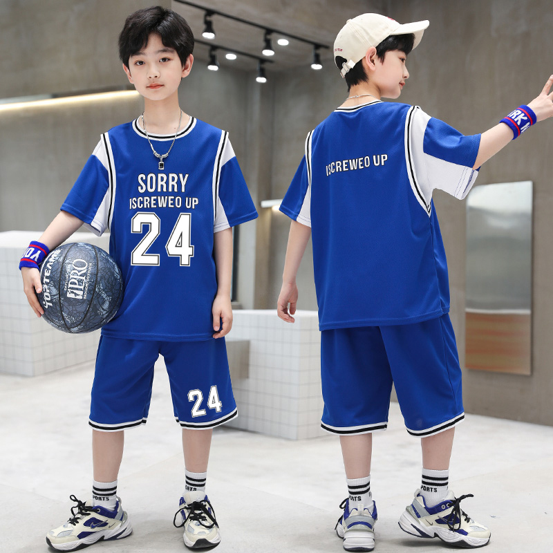 Children's Basketball Uniform Set for Boys, Kobe No. 24 Quick-Dry Jersey, Boys' James No. 23 Short-Sleeve Two-Piece Trendy Set