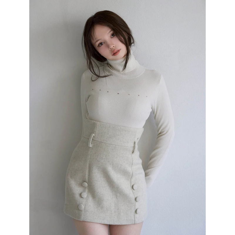 Xiaofei Fei Exclusive Original Real Wearable Partner Pure Desire Style Letter Embroidery High Neck Stretchy Base Sweater