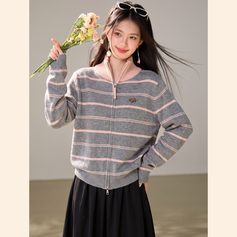 Korean-Style College-Style Loose-Fitting Slimming Striped Turtleneck Sweater for Women, Autumn Daily Commute Youthful Knitwear