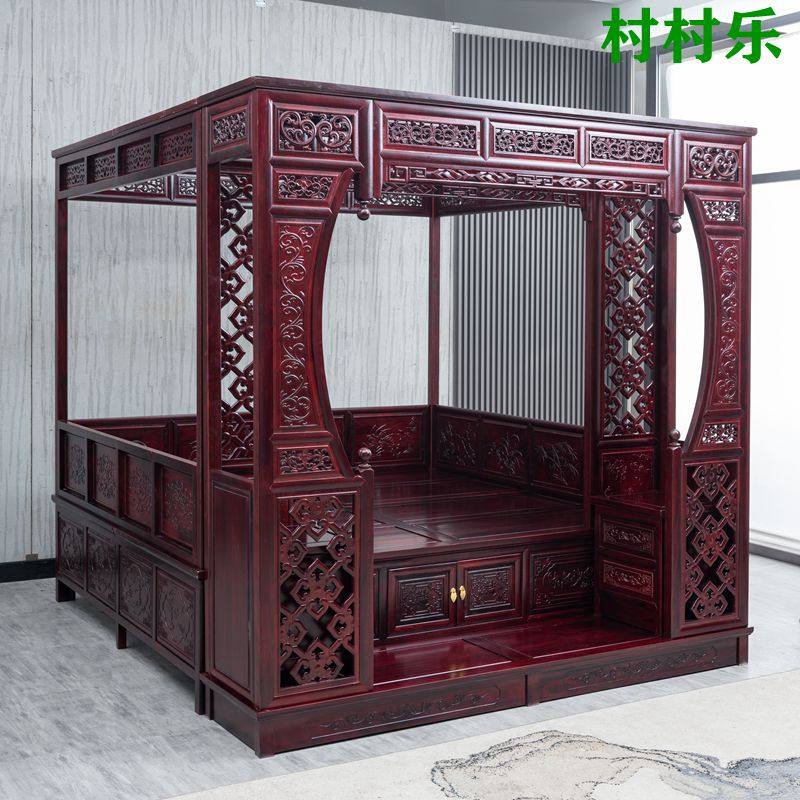 老榆木中式雕花复古典红花梨仿古代家具宫廷实木床,打造你的皇家梦寐空间👑 -拔步床-淘宝百科网