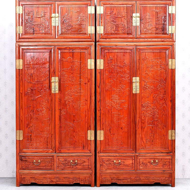 Chinese imitation classical safflower pear chicken wings sour branches solid wood landscape flowers and birds plum orchid bamboo chrysanthemum carved wardrobe top cabinet