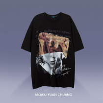 MOAXJ Original Tide Brand 2021 New Summer Print Short Sleeve T-shirt Loose Couple Fun National Tide Men and Women