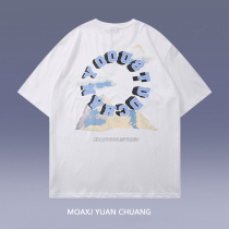 MOAXJ Original Tide Brand 2021 Summer New Loose National Tide Printed Short Sleeve T-Shirt Men and Women Couples Top