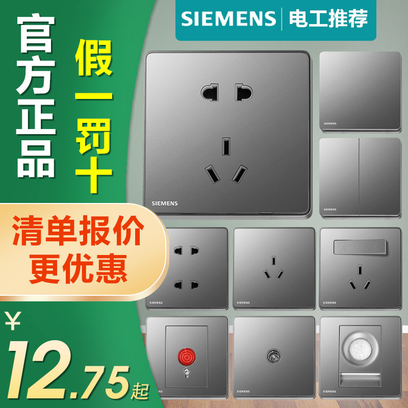 Siemens socket switch Ruizhi aurora gray panel five-hole with USB switch socket official flagship store official website