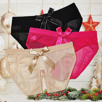 3-dress sexy transparent ladies underwear no trace one piece of mesh pure open crotch low waist female breifs