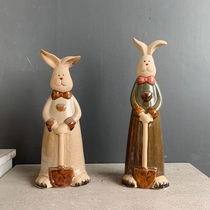 American old three-dimensional lucky rabbit ceramic ornaments outdoor garden decoration simple living room home American country