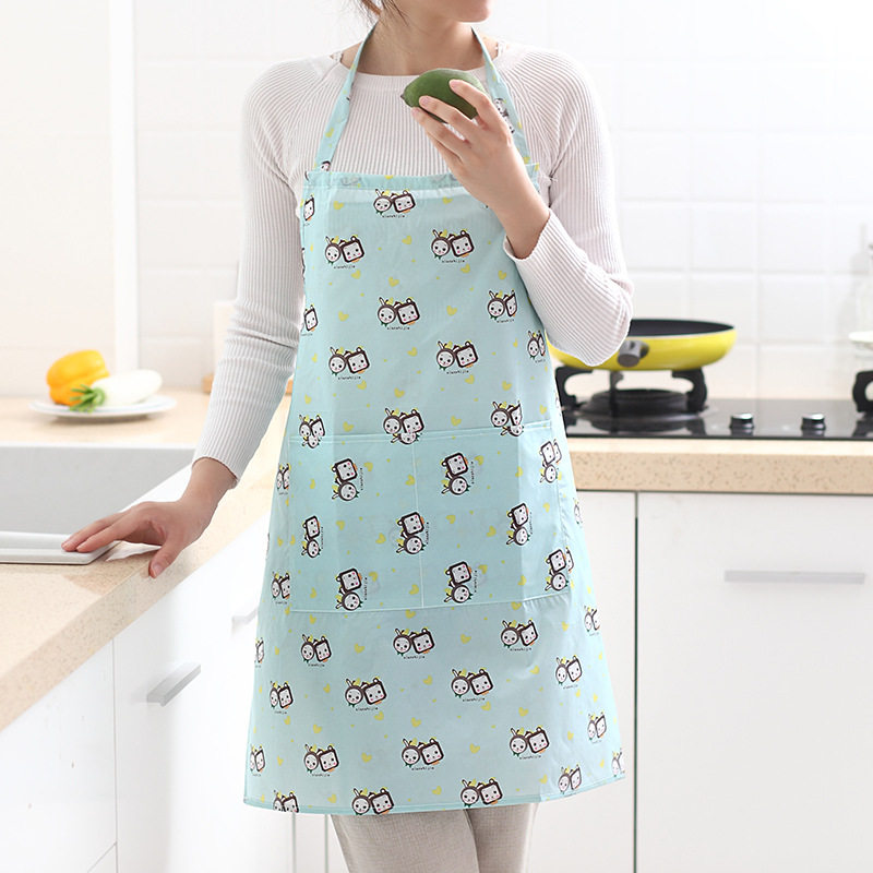 Kitchen Apron Korean version Fashion waterproof and greaseproof female cute vest-style adult home Cartoon fresh sleeveless hood clothes