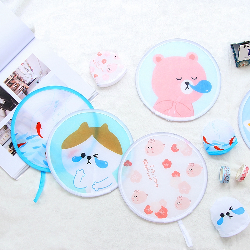 Japanese Creative Mini Folding Round Fan Portable summer cloth noodles Home Women's small frescoed cartoon small fan