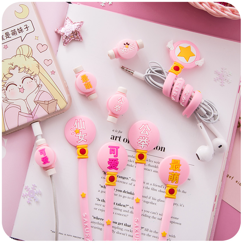 Cute winder hub ear machine line containing apple data line anti-break protective sleeve wire anti-tangle wire-proof wire