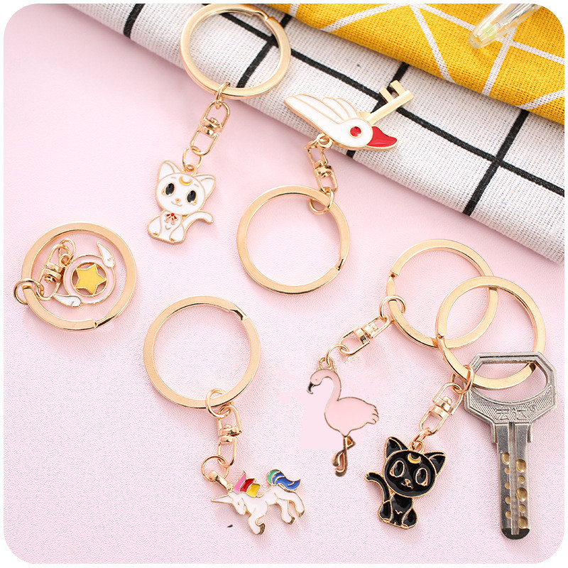 Key buckle Female Stainless Steel Pendant Korea Cartoon Cute Art Little Fresh Personality Creative Metal Key Ring