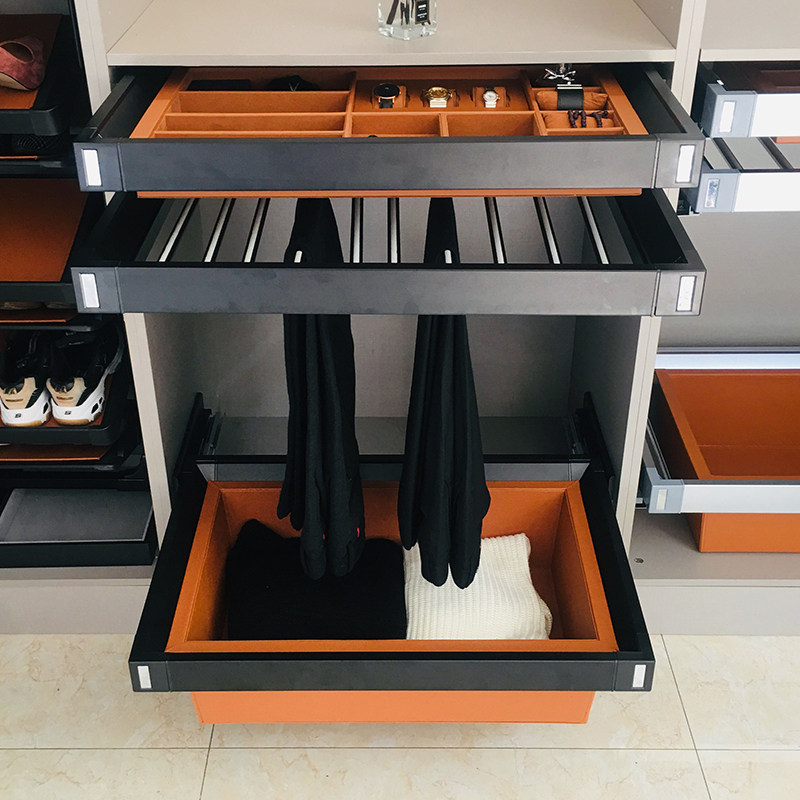 Cabinet pull-out pants frame Wardrobe Pull Basket Damping containing leather Shoulé box Plaid frame Drawer Pull Trinket Box-Taobao