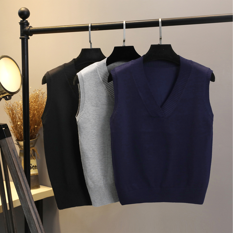 Unisex Workwear Embroidered Logo Vest Women's Spring and Autumn Knitted Top V-Neck Solid Color Sleeveless Sweater